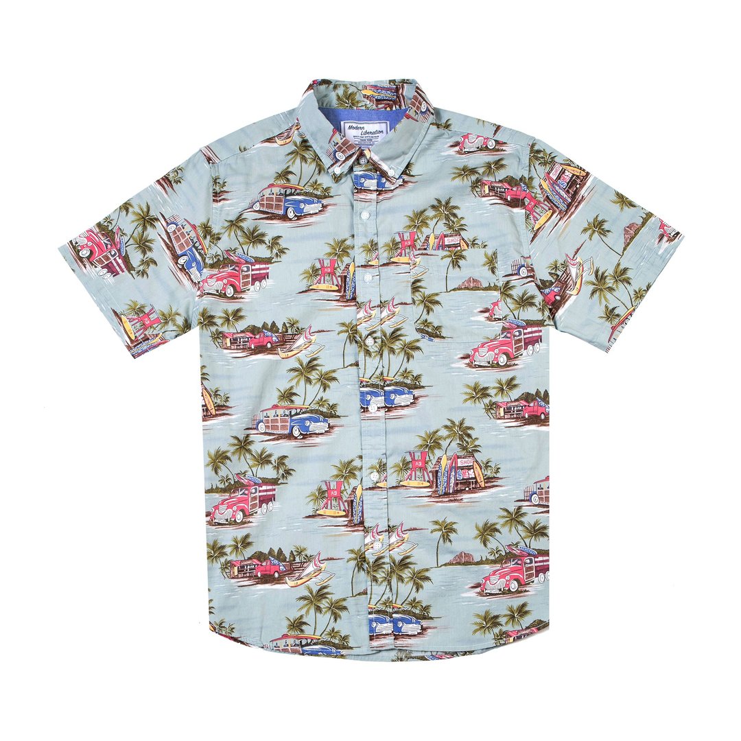 Vintage Beach Shirt 复古沙滩衬衫 - 灰蓝色 - 男装衬衫 - 棉 蓝色