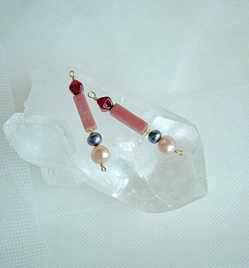 Composition earrings 10 - 耳环/耳夹 - 宝石 粉红色