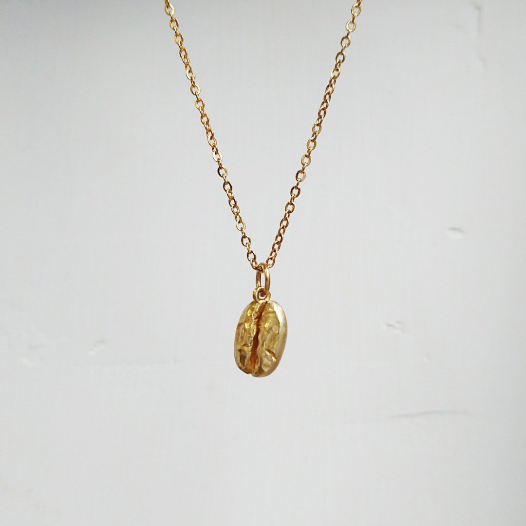 咖啡系 - 金色咖啡豆 - 复古黄铜项链 手作饰品 - 项链 - 铜/黄铜 金色