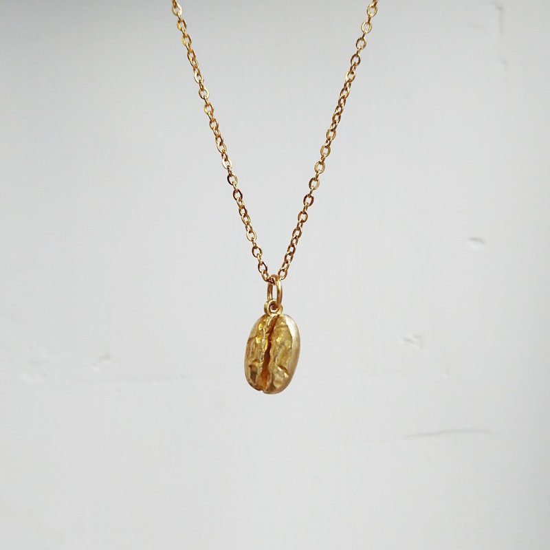 咖啡系 - 金色咖啡豆 - 复古黄铜项链 手作饰品 - 项链 - 铜/黄铜 金色