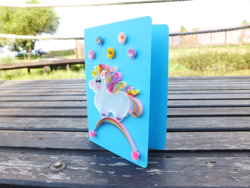 手作卷纸卡片-多么幸运能遇见你 独角兽祝福卡 万用卡 - 卡片/明信片 - 纸 蓝色