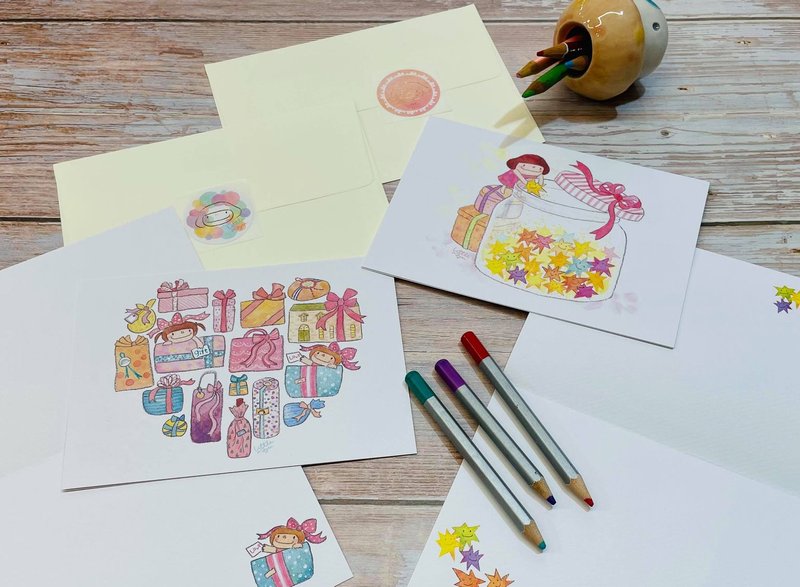 小蘑菇卡片四入组【星愿+爱的礼物】 - 卡片/明信片 - 纸 