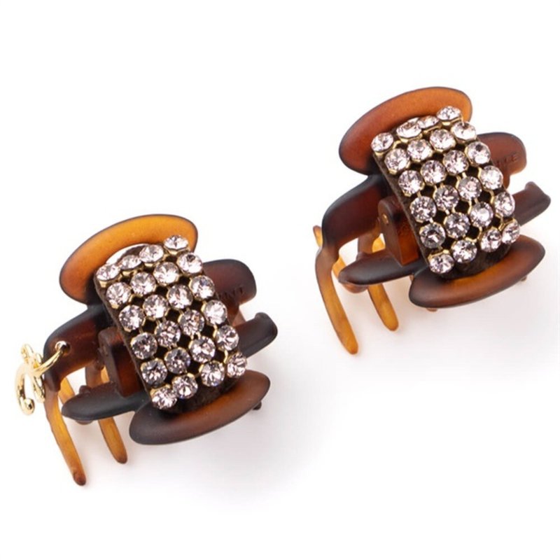 COMPLEX BIZ 双层水晶网格迷你甜心夹两件组(粉红色) - 发饰 - 水晶 粉红色