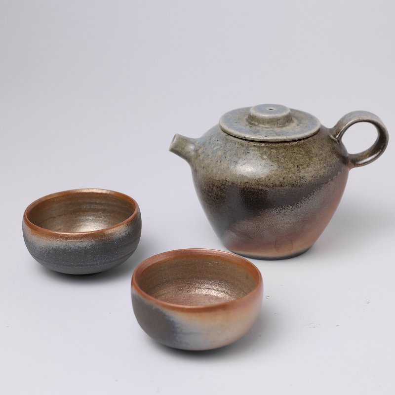 明芽窑 | 柴烧金彩濑户后手壶 金属光感 一壶两杯 茶壶 茶杯 H11 - 茶具/茶杯 - 陶 红色