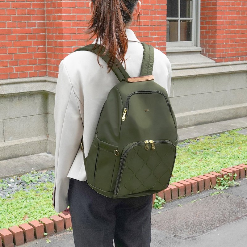 口袋款后开式防盗后背包(小款)23344(经典绿) - 后背包/双肩包 - 尼龙 绿色