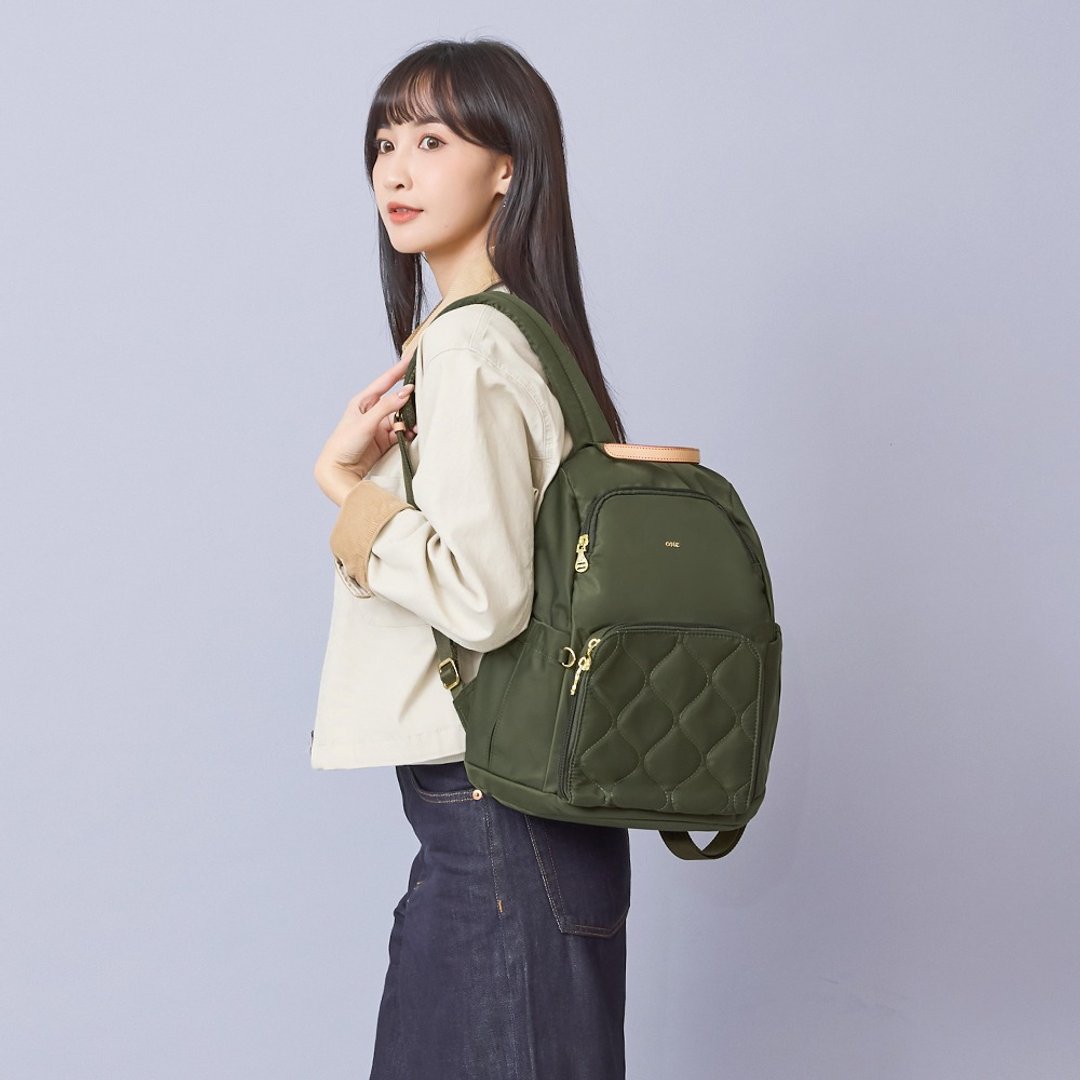 口袋款后开式防盗后背包 (小款)23344(经典绿) - 后背包/双肩包 - 尼龙 绿色
