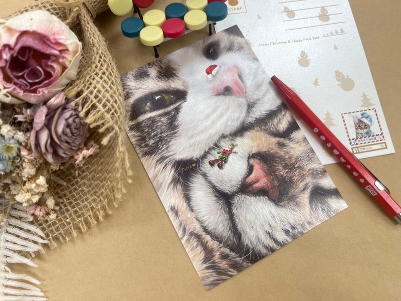 \ 假猫奴系列 / HUG圣诞祝福明信片 - 卡片/明信片 - 纸 