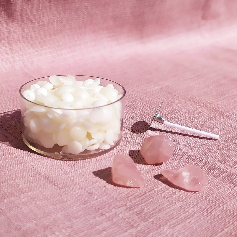 【手作材料包】粉水晶 - 天然大豆香氛圆形蜡烛 - 蜡烛/香氛/手工皂 - 蜡 粉红色