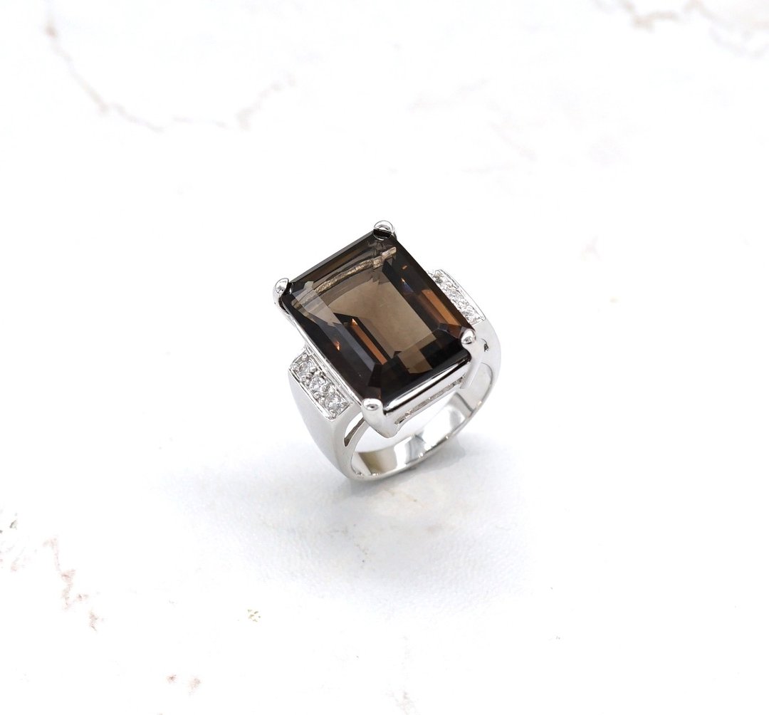 Silver Ring with Smoky Quartz - 戒指 - 其他金属 银色