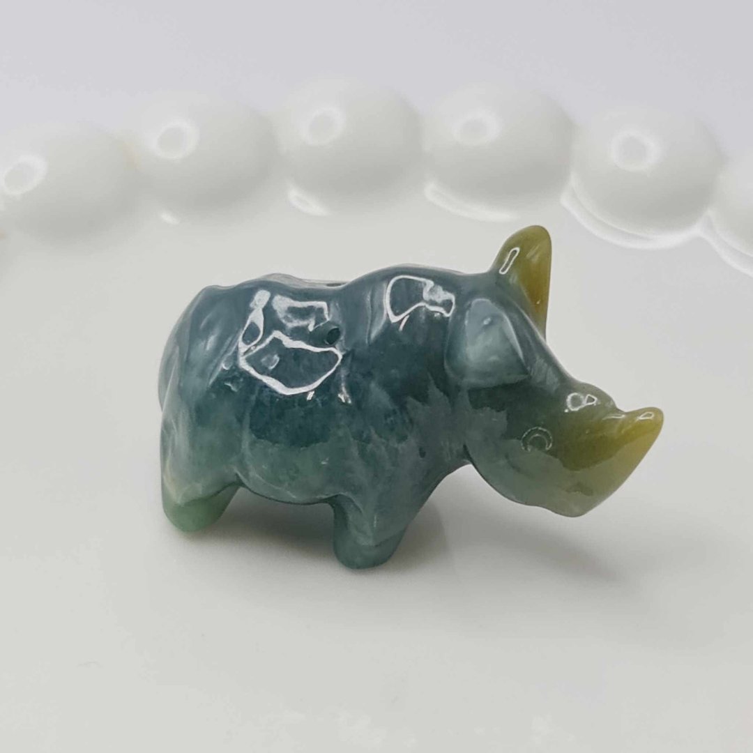 危料牛仔蓝犀牛吊坠摆件 | 天然A货翡翠 - 项链 - 玉石 