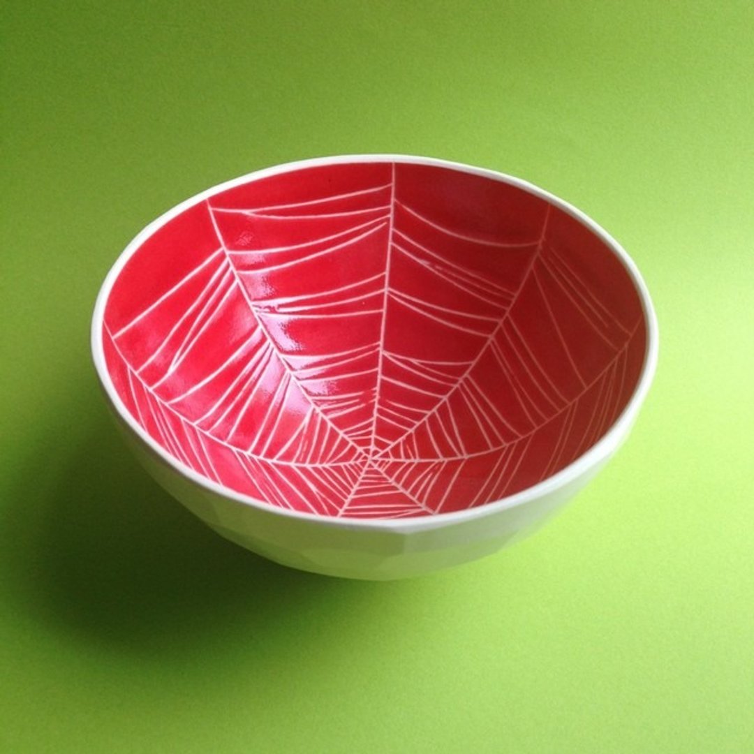 Bowl / bowl (cobweb) red bowl (spider web) red - 花瓶/陶器 - 陶 红色