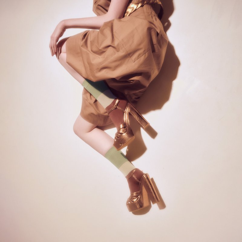 肉桂色・cinamon / cotton / socks - 袜子 - 棉．麻 绿色