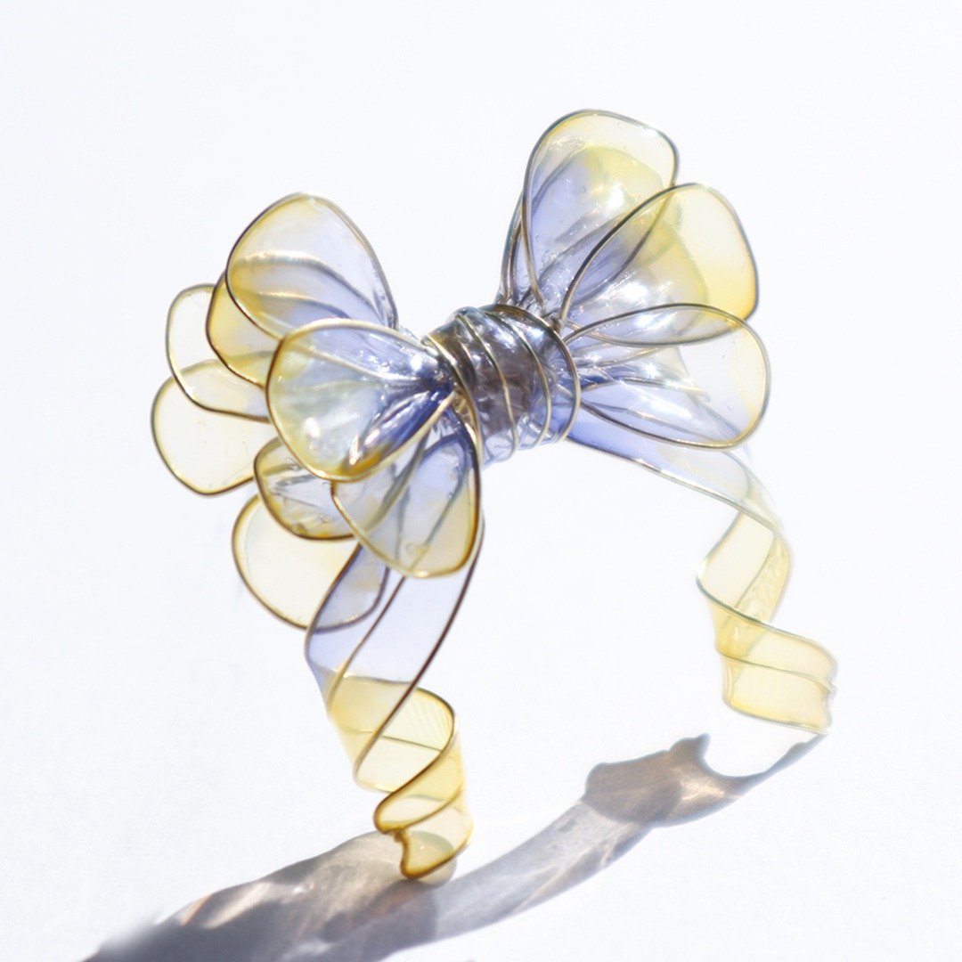 Ribbon Pony Hook Ribbon Pony Hook Hair Ornament Yellow - 发饰 - 其他材质 黄色