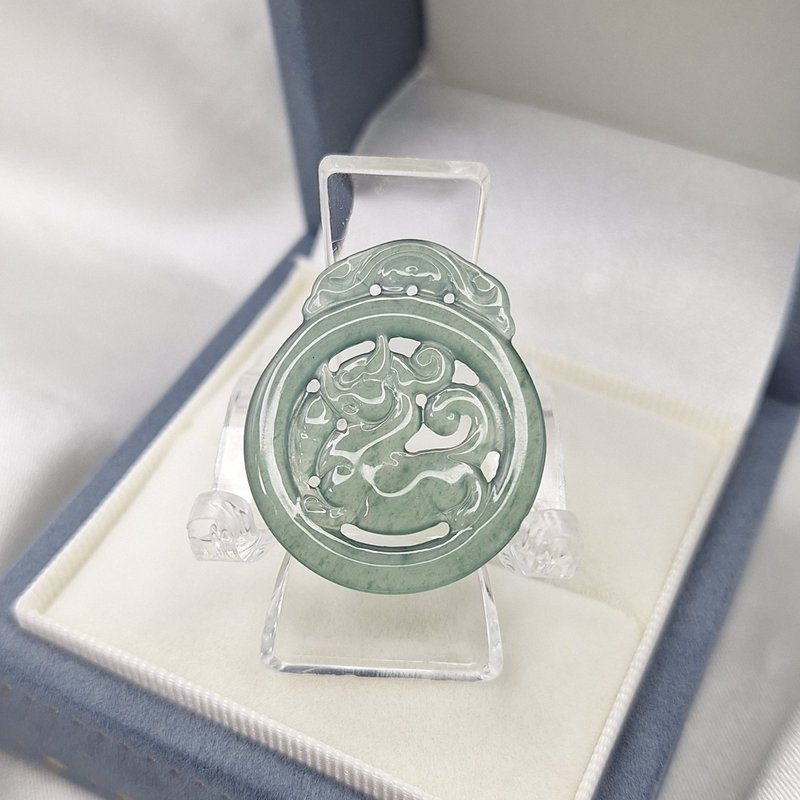 冰种 危料 蓝水麒麟吊坠 开运必备 | 天然A货翡翠 - 项链 - 玉石 