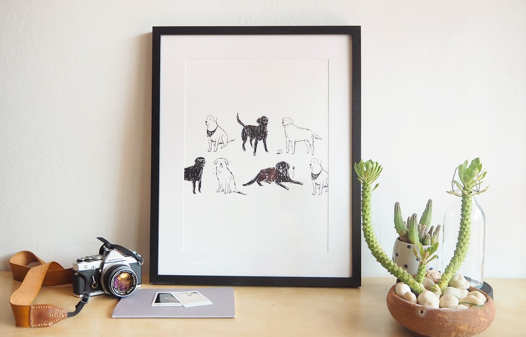 Poster Black and white Labrador - 海报/装饰画/版画 - 纸 黑色