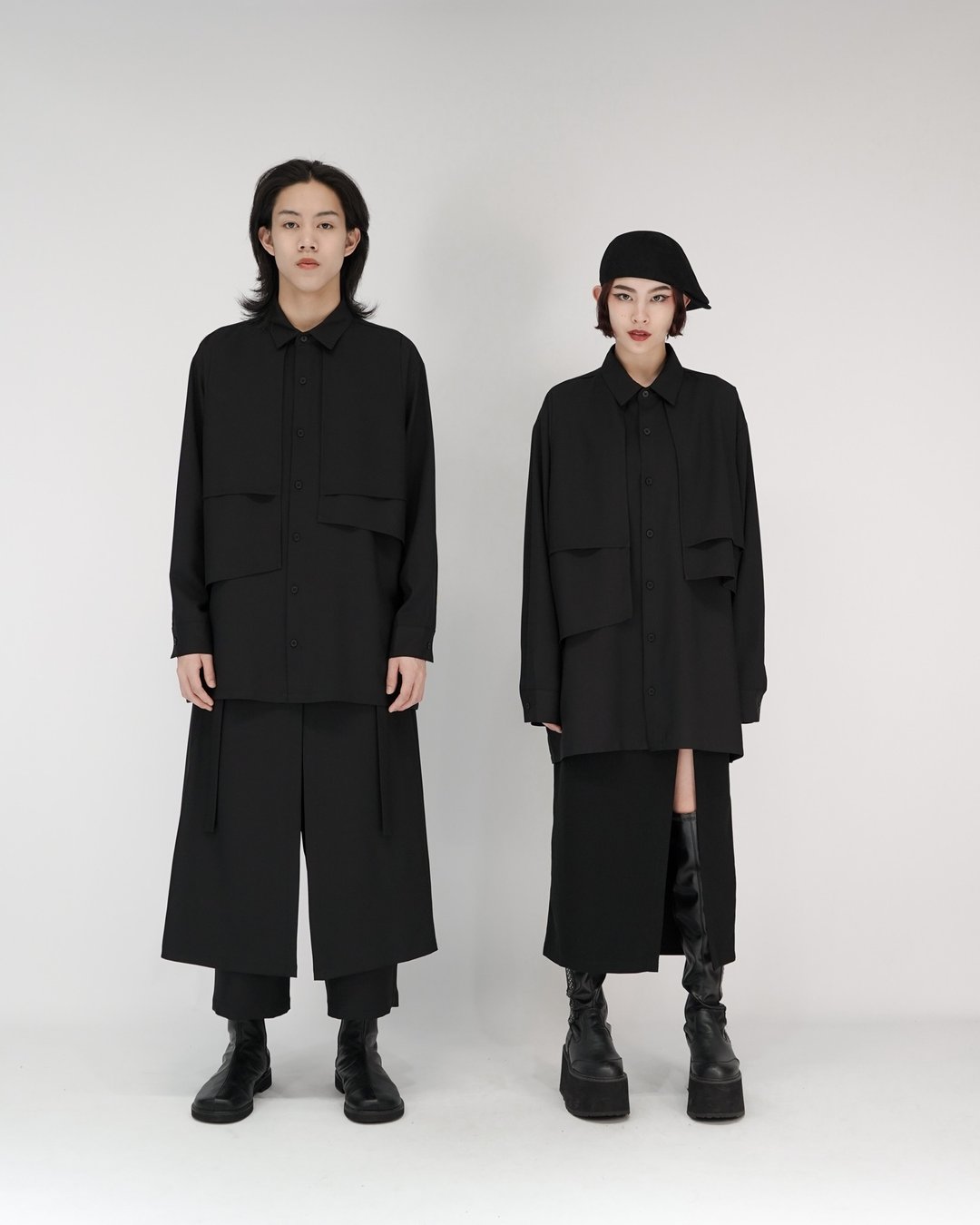 MUKK DESIGN 不规则裁片凉爽宽衬衫 - 男装衬衫 - 聚酯纤维 黑色