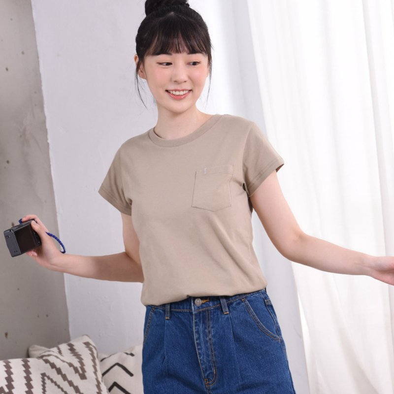 Original 口袋蓝鹊T∣蓝鹊电绣。奶茶棕经典素T。7色丝滑纯棉 - 女装 T 恤 - 棉 