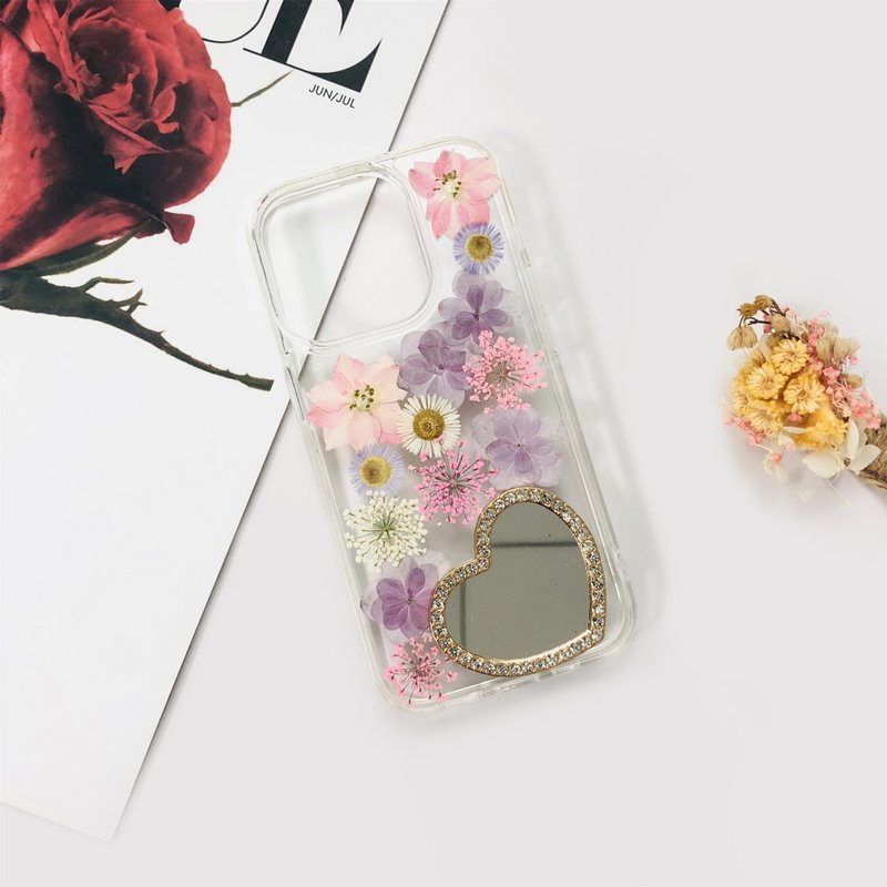 天然粉紫系押花镜子手机壳 适用于iPhone 16 Samsung S25 Google - 手机壳/手机套 - 植物．花 