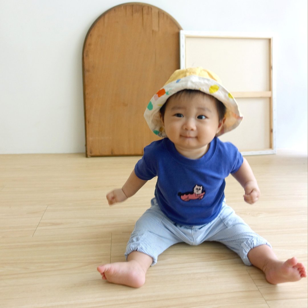 Apo's Love 阿波的爱印花布料 四季可用亚麻双面帽 小孩款黄 / 粉 - 婴儿帽/发带 - 棉 多色