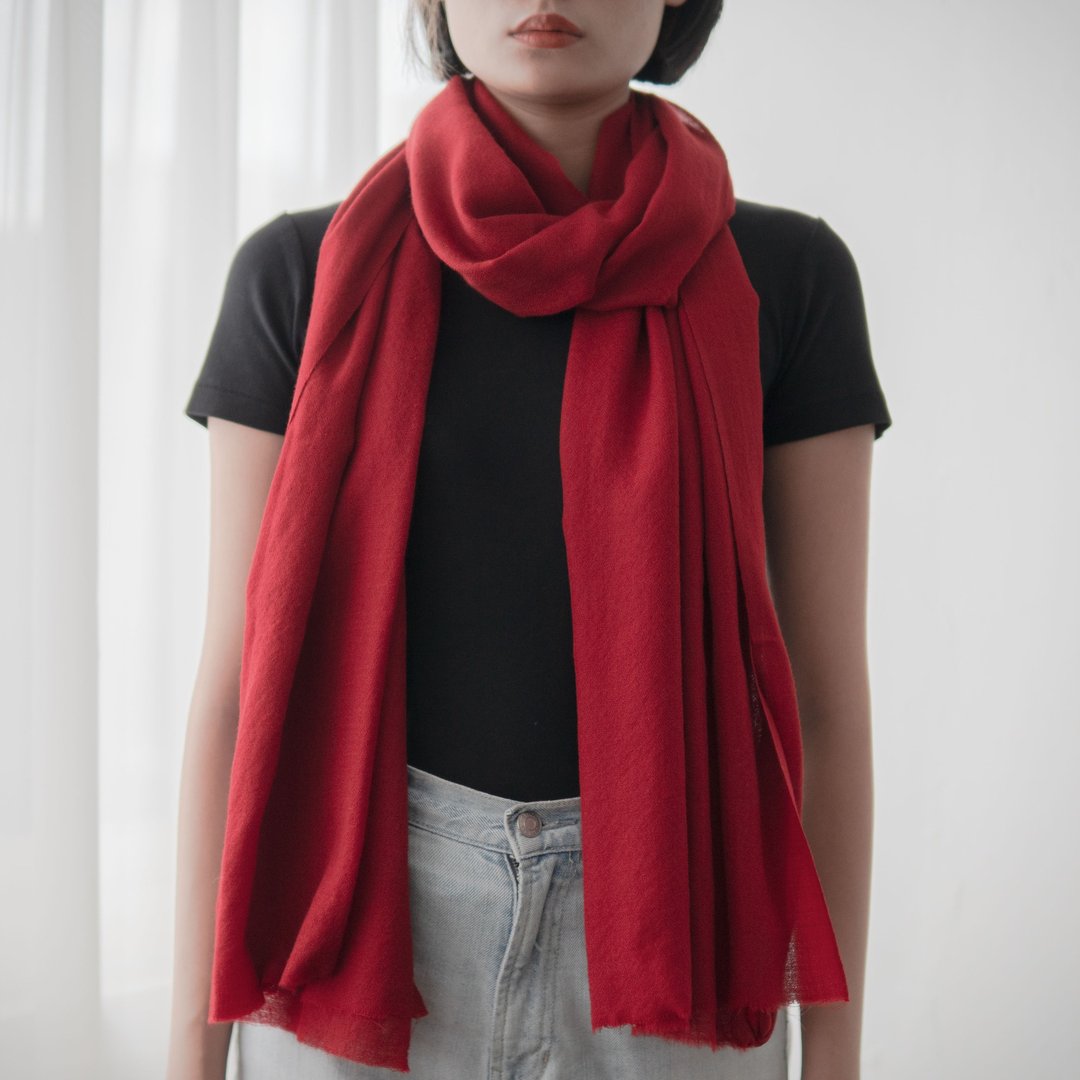 喀什米尔 Cashmere 羊毛围巾- 红色 - 围巾/披肩 - 羊毛 多色