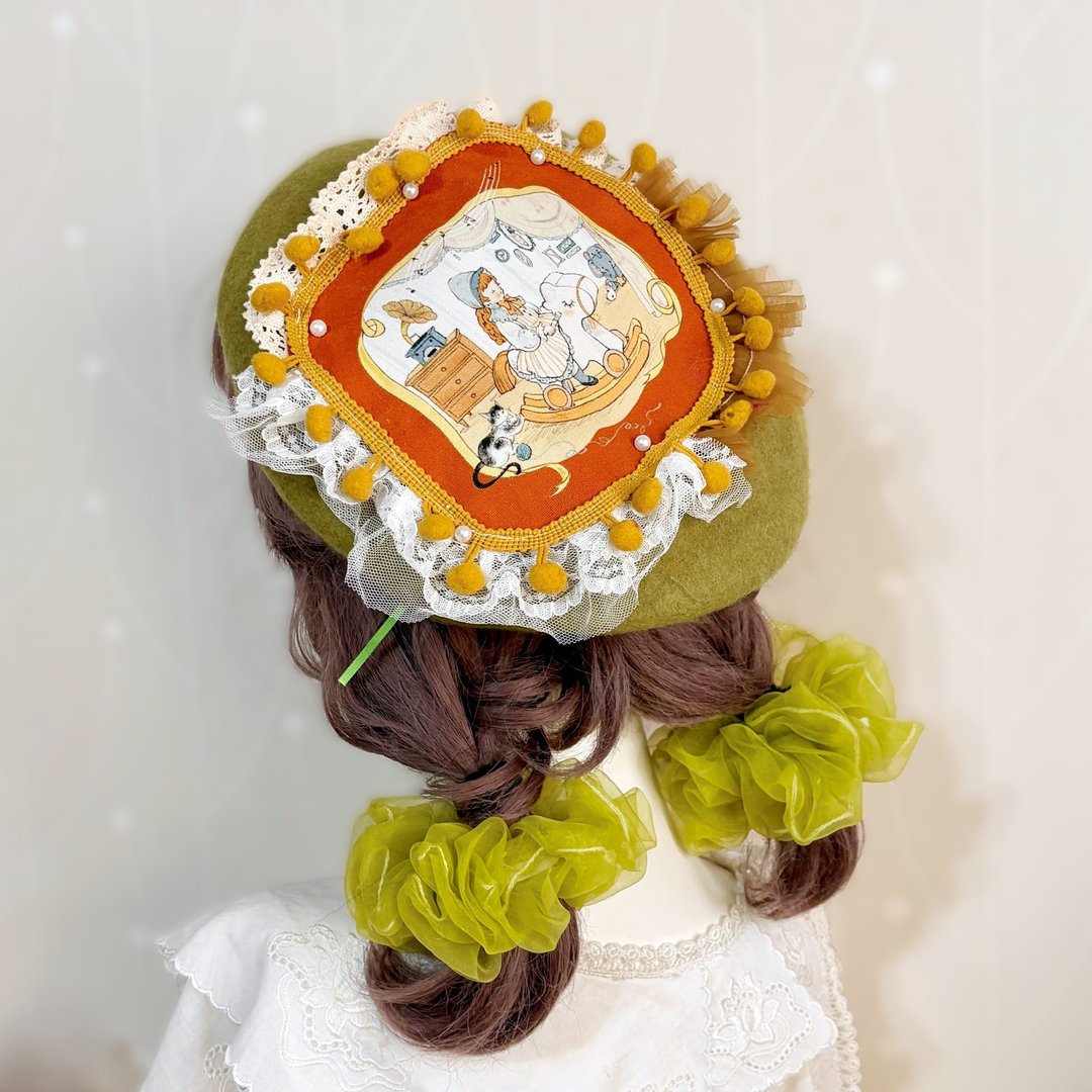 贝蕾帽 beret 复古女孩 贝雷帽 羊毛帽 刺绣蕾丝帽子 蓓蕾帽 画家 - 帽子 - 羊毛 多色