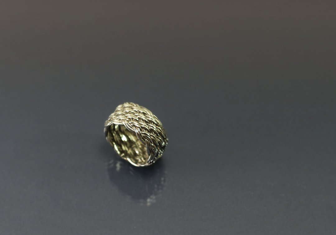 线条系列-编织麻花925银戒 - 戒指 - 纯银 蓝色