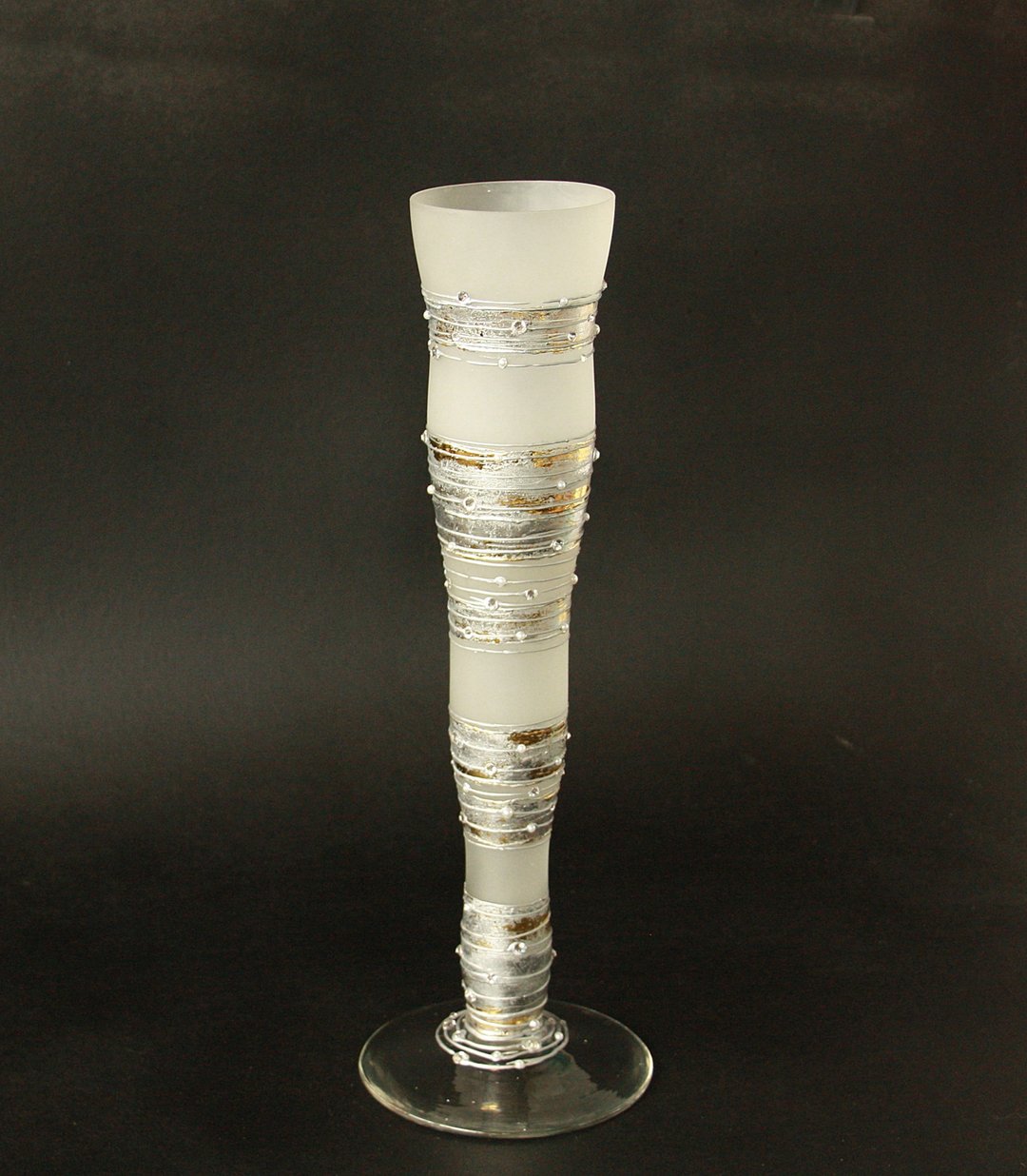 Matt Glass Vase Silver Gold Plating, Crystals, Hand-painted - 摆饰 - 玻璃 银色