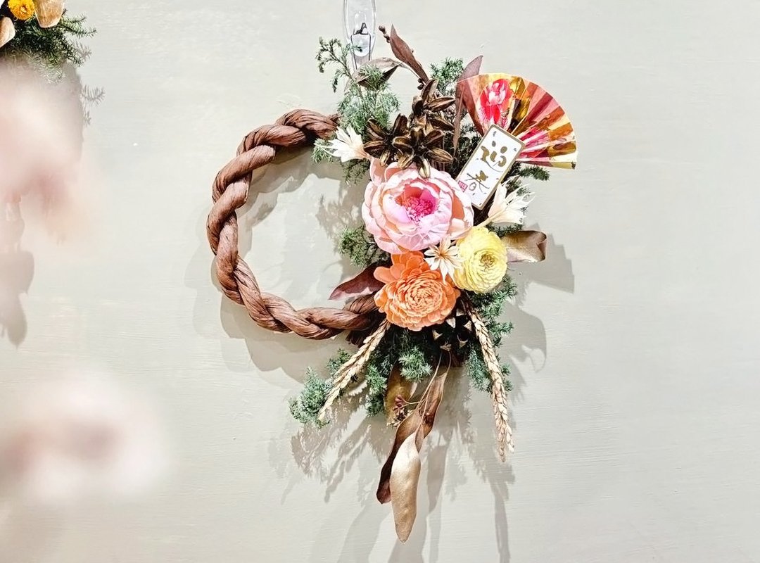 快速出货【新春注连绳_瑞圆华绕】日式/新年/干燥花/永生花/壁面 - 干燥花/捧花 - 植物．花 红色