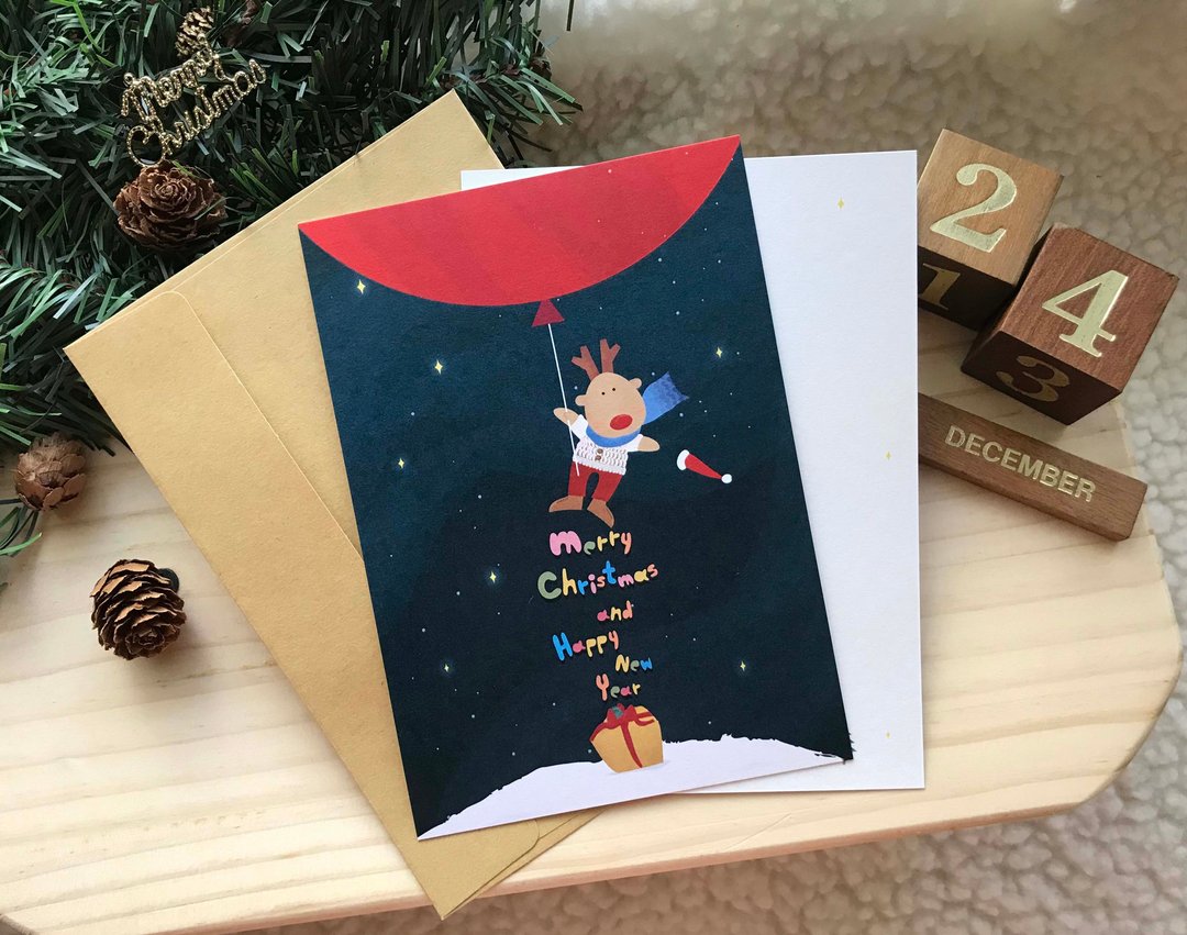 小麋鹿的祝福  明信片  圣诞卡 新年  Merry Christmas - 卡片/明信片 - 纸 多色