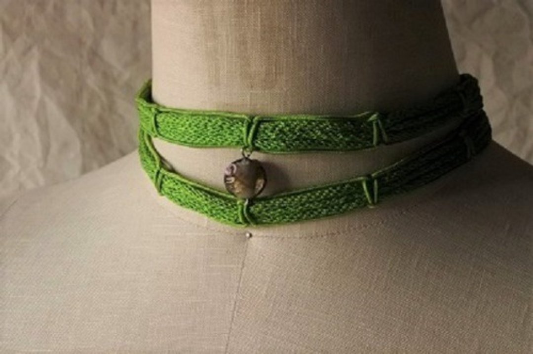 Kimono remake obi-tightening choker - 项链 - 丝．绢 绿色