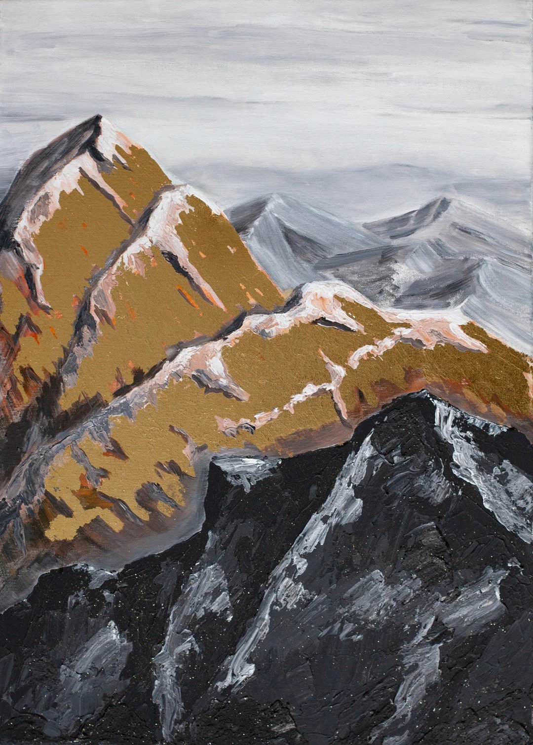 Abstract Art. Acrylic. Painting on canvas. Original. Mountains. Rock. Himalayas - 海报/装饰画/版画 - 压克力 金色