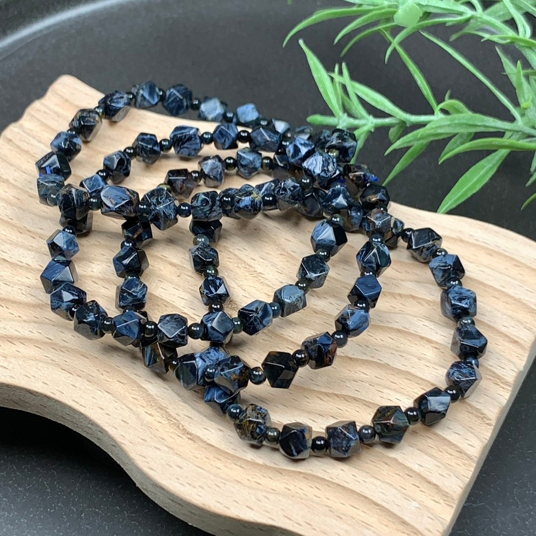 小精品 天然 彼得石 蓝色风暴 油画 八角珠 手链 - 手链/手环 - 水晶 蓝色