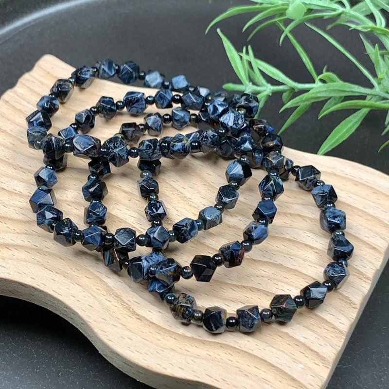 小精品 天然 彼得石 蓝色风暴 油画 八角珠 手链 - 手链/手环 - 水晶 蓝色
