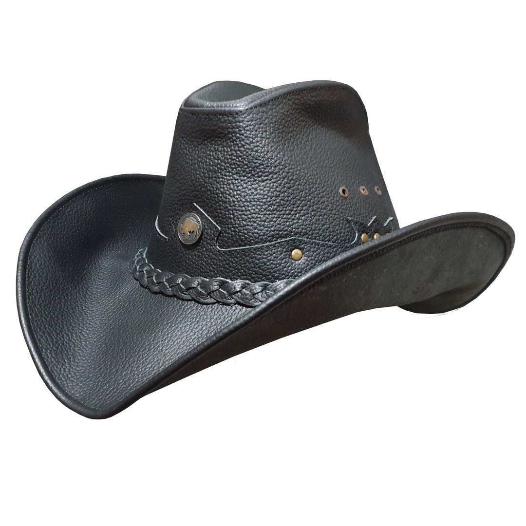 Texas Western Cowboy Leather Hat - 帽子 - 真皮 黑色