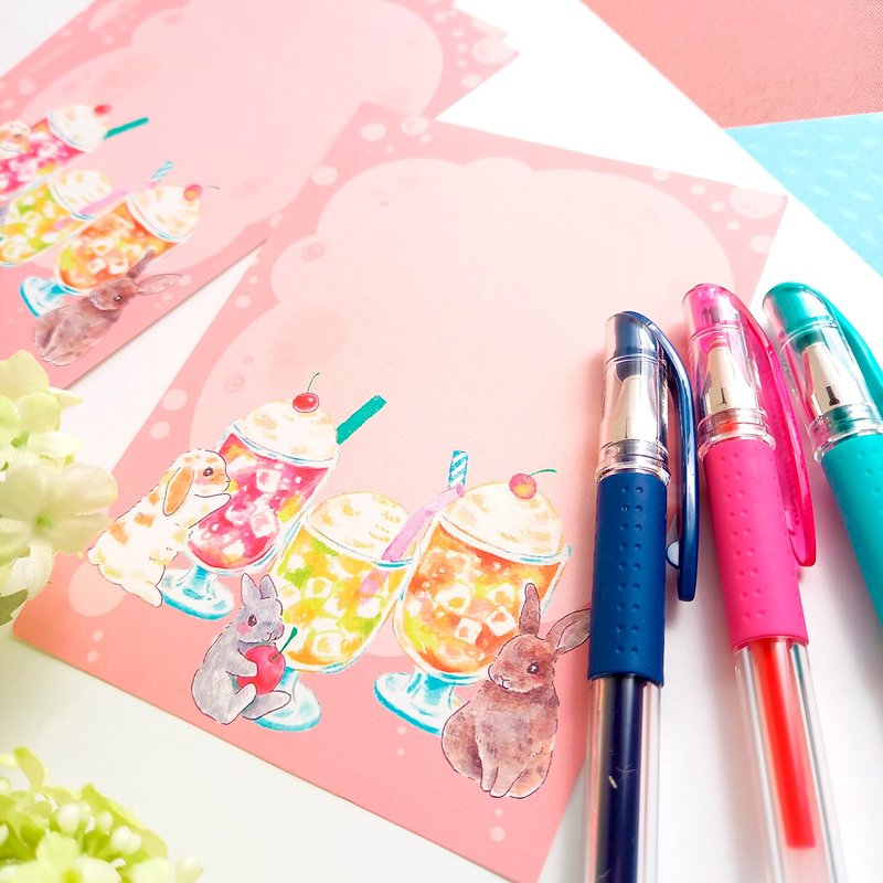 童话风便条纸 奶油苏打粉红【散装便条纸30张 B7尺寸】兔子 垂耳兔 水彩 插画 拼贴 手帐 信件 - 卡片/明信片 - 纸 粉红色