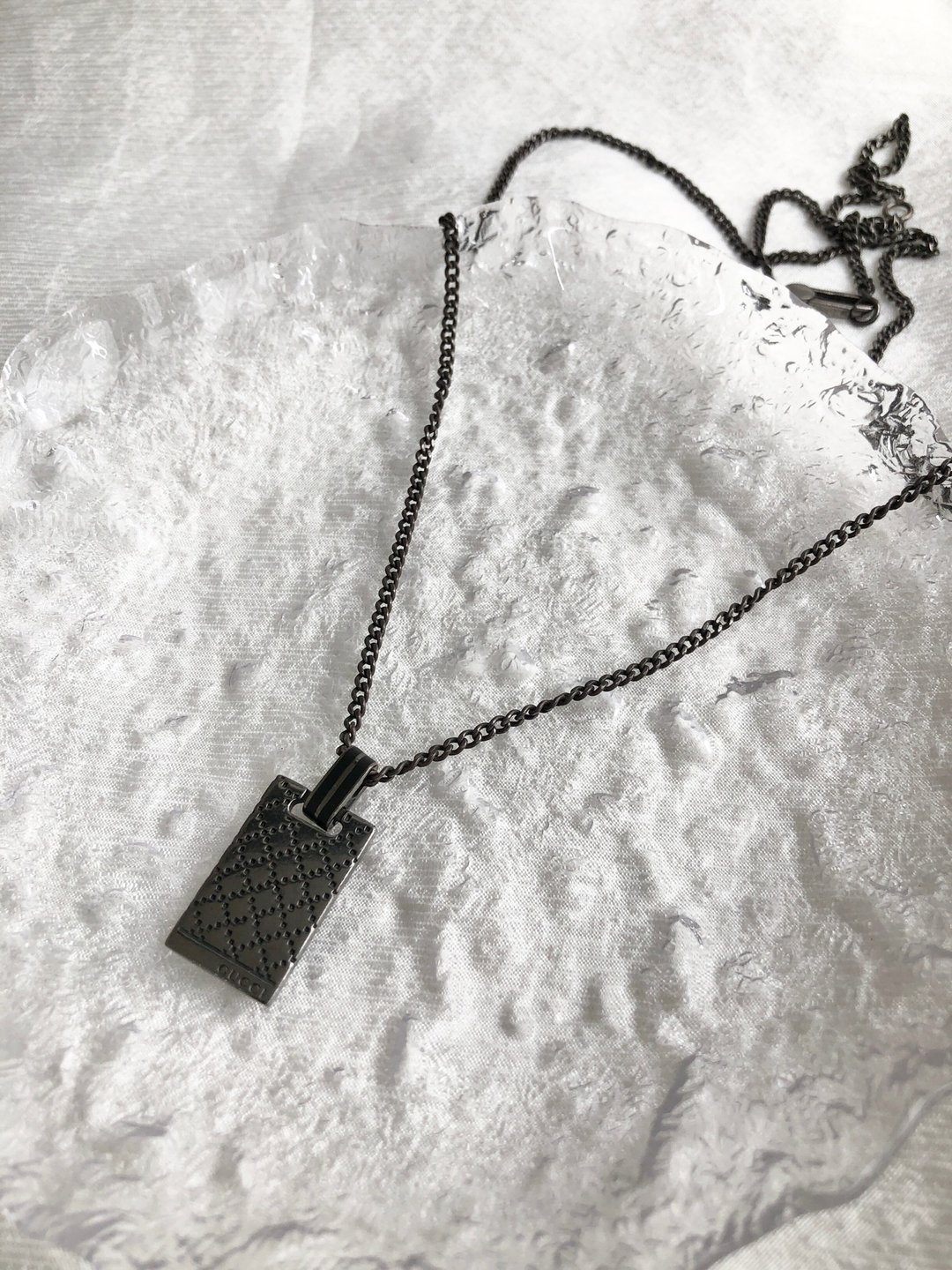 【日本直送 VintageShop solo 名牌中古包】GUCCI 经典 Diamante 钻石纹 颈链 黑色 方形 925 纯银 vintage 古董 jtj54k - 项链 - 其他材质 黑色