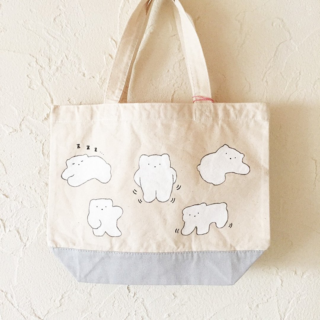 [Hand Drawing] Dalladora Mokomoko Polar Bear Tote Bag (thick) - 手提包/手提袋 - 棉 白色