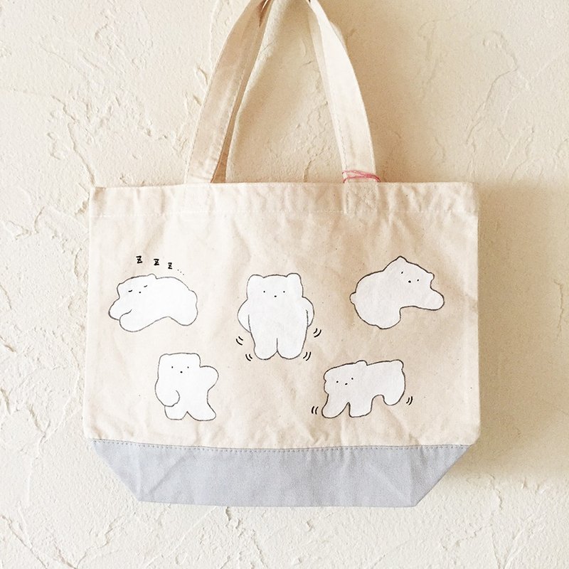 [Hand Drawing] Dalladora Mokomoko Polar Bear Tote Bag (thick) - 手提包/手提袋 - 棉．麻 白色