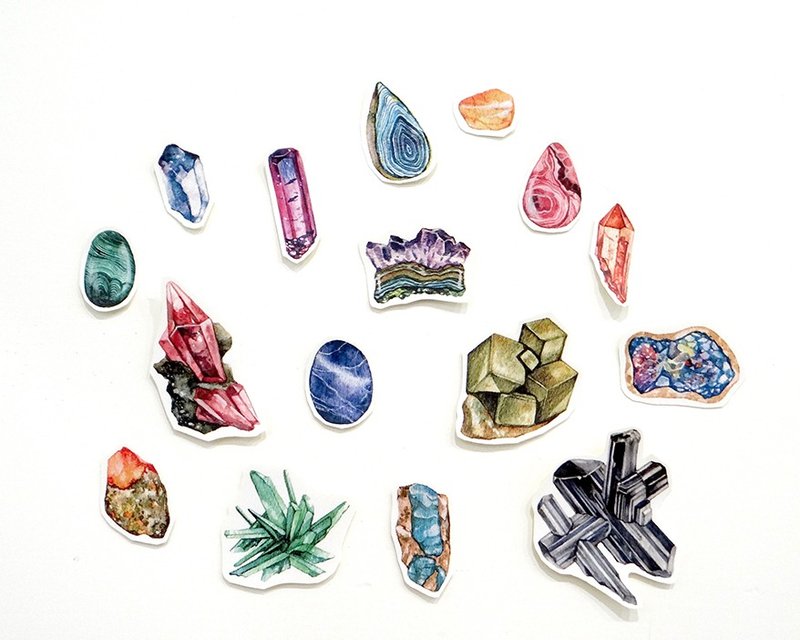宝石矿物贴纸16枚入 - 贴纸 - 纸 多色