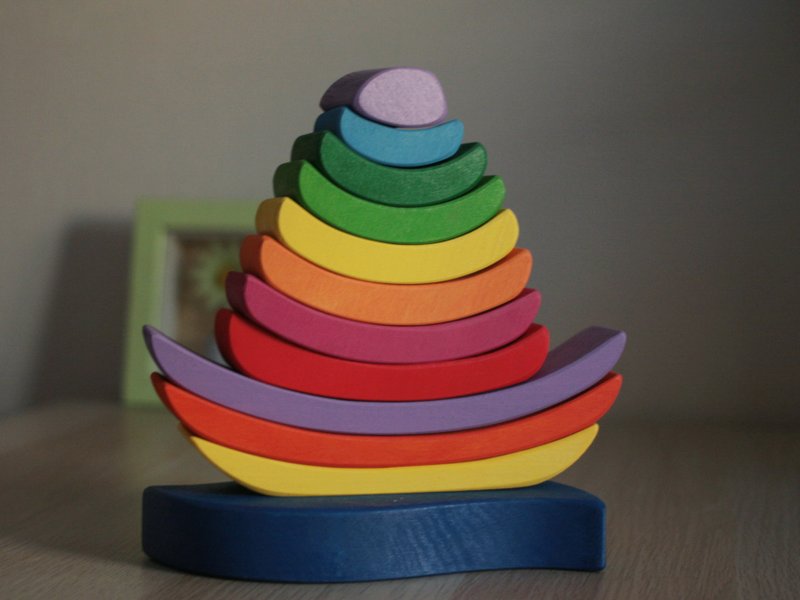 Boat Wooden Rainbow Stacking pyramid ,Education Montessori Toys - 玩具/玩偶 - 木头 多色