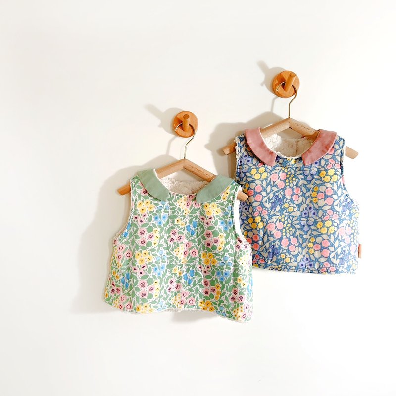 日暮里花园 有机棉手作羊毛绒背心(三种穿法) - 童装上衣 - 棉．麻 蓝色
