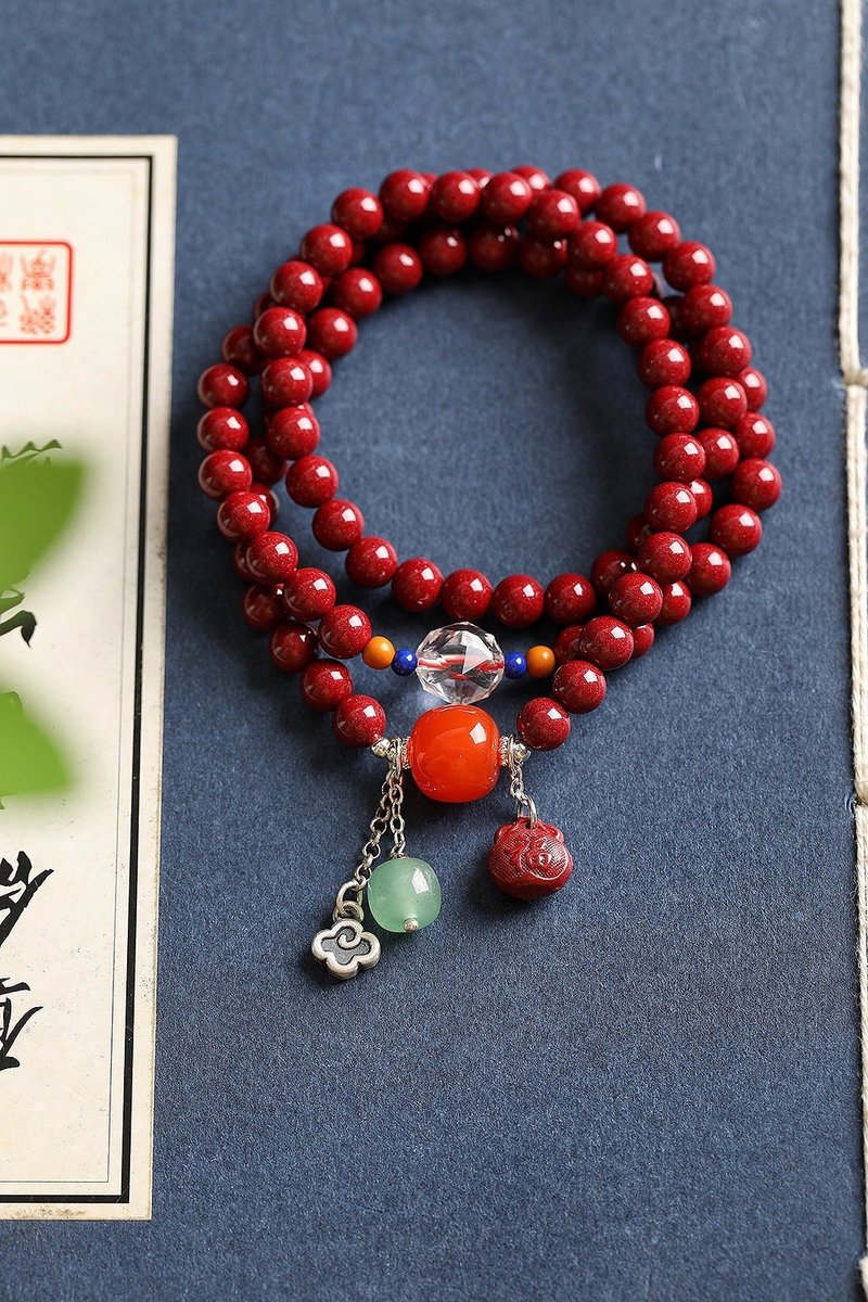 天然原矿朱砂精品紫金砂三圈手链含量95%以上6mm - 手链/手环 - 宝石 