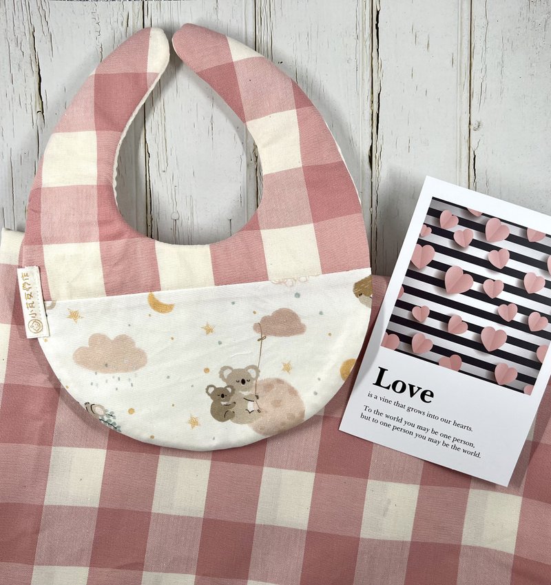 格纹松饼兜 粉红无尾熊 - 围嘴/口水巾 - 棉．麻 粉红色