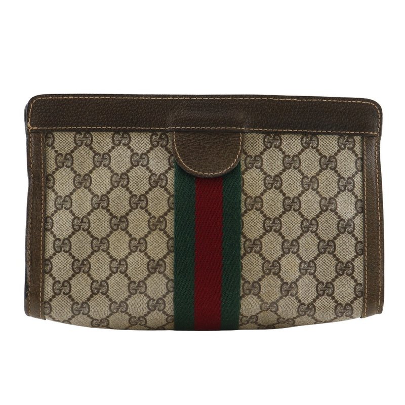 【日本直送】GUCCI GUCCI Sherry Line  વાપરવા માટે સરળ ક્લચ બેગ Pouch GUCCI PARFUMS NOVELTY GG PLUS x 皮革 棕色 中性【二手品】 - 手拿包 - 其他人造纤维 咖啡色
