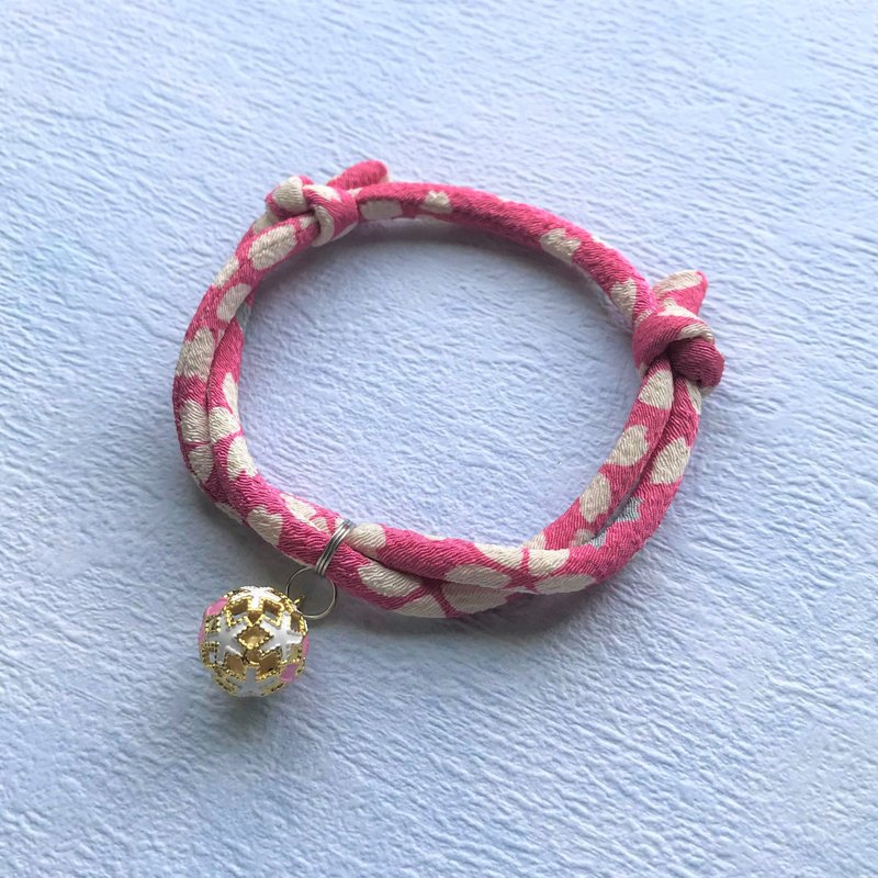 宠物项圈 安全项圈 日本犬猫和布项圈(可调式)--花笑粉+樱圆铃 - 项圈/牵绳 - 丝．绢 粉红色