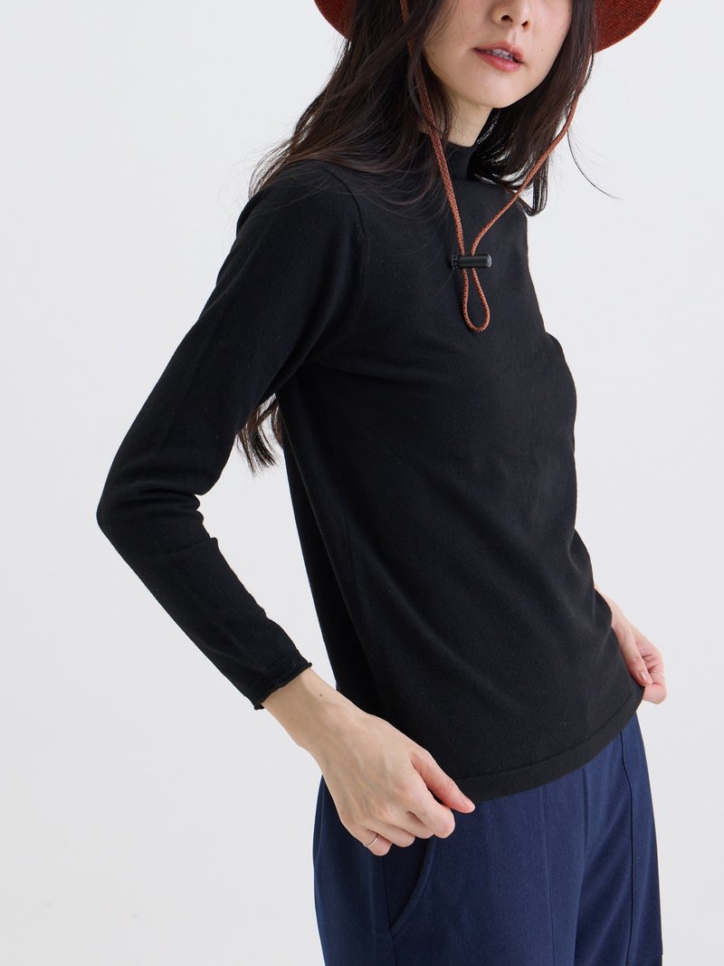 温卷领针织上衣-石黑 - 女装针织衫/毛衣 - 其他人造纤维 黑色