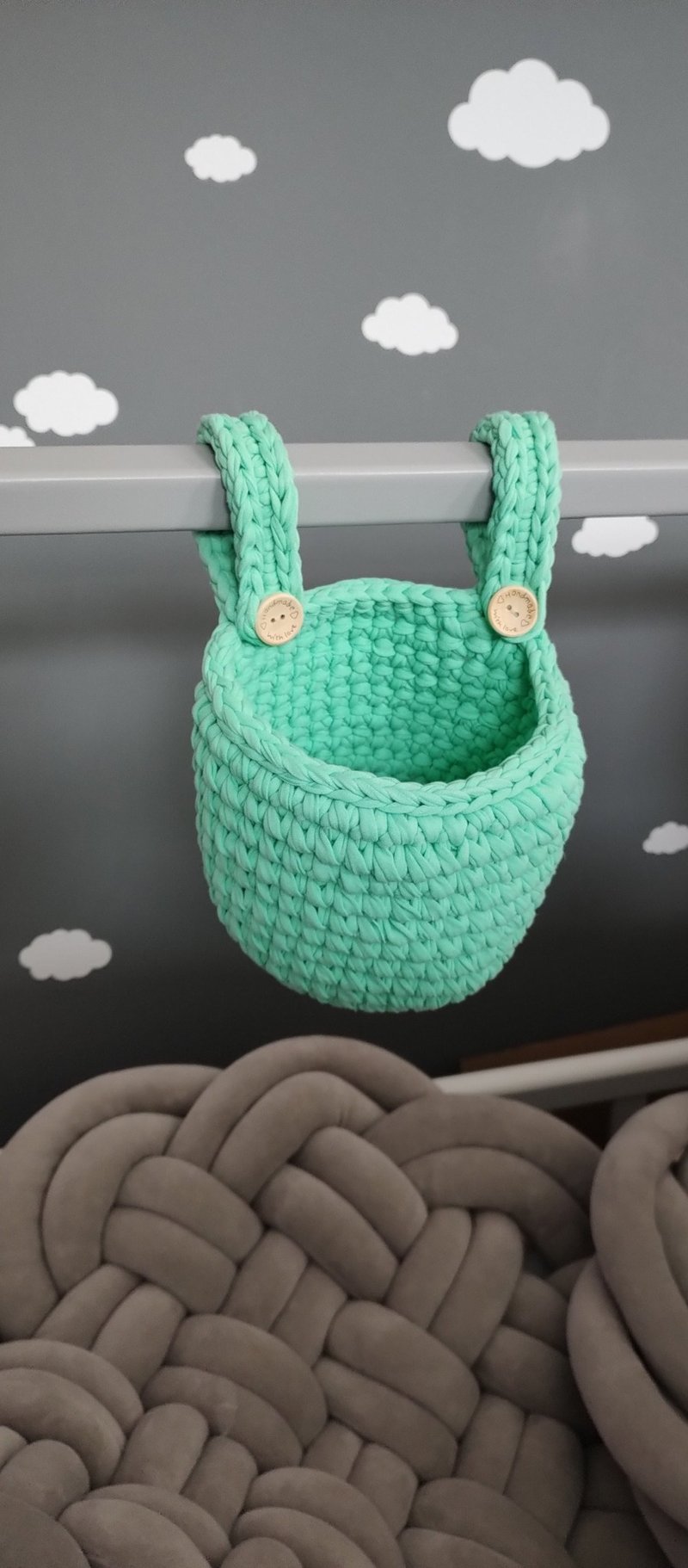 Hanging basket. A useful thing for a children's room, it can - 随行杯提袋/水壶袋 - 棉．麻 绿色