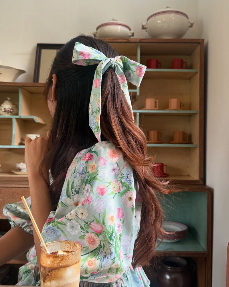 花朵斜纹布围巾：薄荷女士 - 丝巾 - 聚酯纤维 绿色