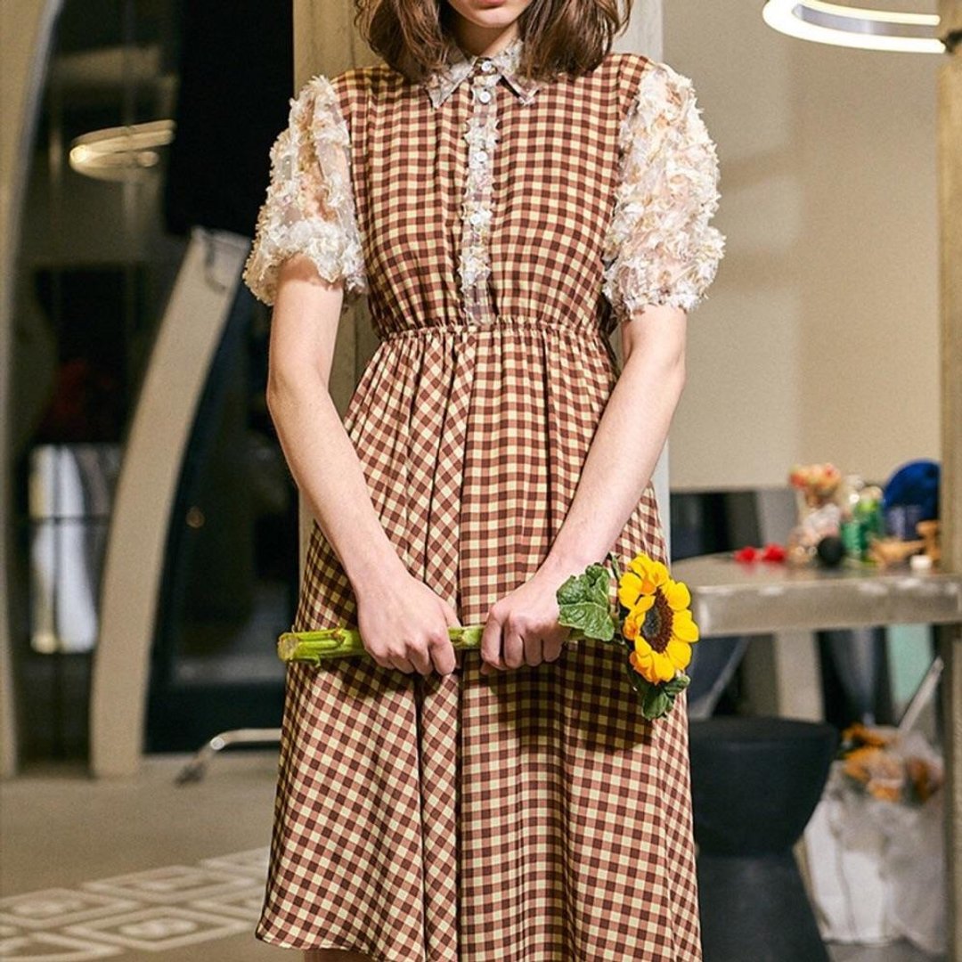 HOWL Studio Empire Waist Chiffon Dress - 洋装/连衣裙 - 聚酯纤维 咖啡色