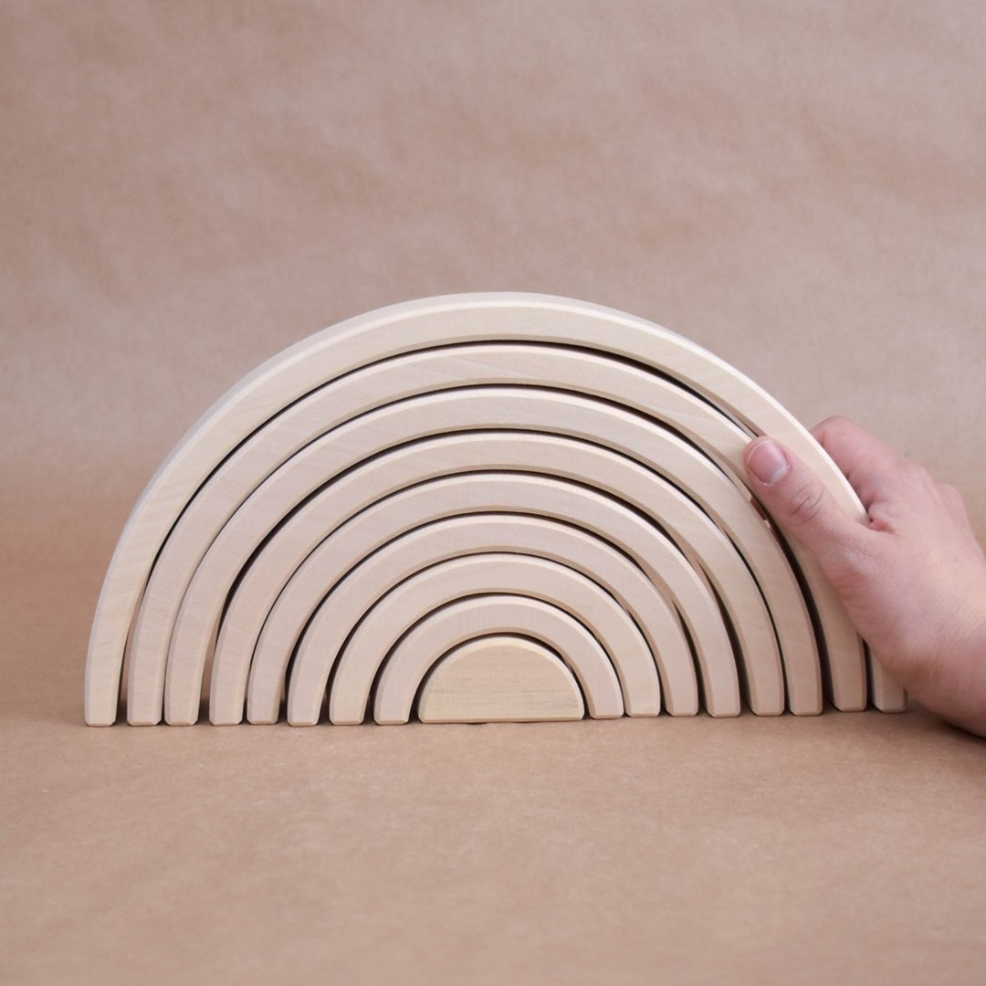 Unfinished Wooden Rainbow Stacker Toy 9 piece - 玩具/玩偶 - 木头 白色